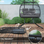 Hängesessel mit Gestell faltbar Hängekorb mit Kissen, Polyrattan, für 2 Personen, belastbar bis 260kg Sessel für Balkon Terrasse, Dunkelgrau - 图片 7