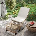 Rattan Relaxsessel mit Fußhocker, Outdoor Rattanstuhl Gartenstuhl für Garten, Balkon, Terrasse, Naturholz - 图片 8