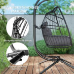 Hängesessel mit Gestell faltbar Hängekorb mit Kissen, Polyrattan, für 2 Personen, belastbar bis 260kg Sessel für Balkon Terrasse, Dunkelgrau - 图片 5
