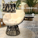 Papasansessel Rattan 360° drehbar Korbsessel mit Kissen Durchmesser 90 cm, für Wohnzimmer, Garten, Balkon, Beige - 图片 7