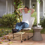 Rattan Relaxsessel mit Fußhocker, Outdoor Rattanstuhl Gartenstuhl für Garten, Balkon, Terrasse, Naturholz - 图片 2