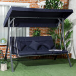 Hollywoodschaukel 3-Sitzer, bis 270 kg belastbar, Schaukelbank mit verstellbarem Sonnendach, Gartenschaukel mit Kissen - 图片 2