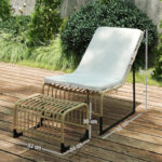 Rattan Relaxsessel mit Fußhocker, Outdoor Rattanstuhl Gartenstuhl für Garten, Balkon, Terrasse, Naturholz - 图片 3