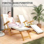 Sonnenliege Holz klappbar Gartenliege mit Fußstütze, Matratze, Gartenstuhl bis 160 kg belastbar, für Garten Urlaub Outdoor Strand Pool, Teak - 图片 4