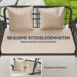 Hollywoodschaukel Rattan 2-Sitzer Gartenschaukel mit verstellbar, Sonnendach Kissen Hängebank, für Garten Balkon, Khaki - 图片 4