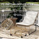 Rattan Relaxsessel mit Fußhocker, Outdoor Rattanstuhl Gartenstuhl für Garten, Balkon, Terrasse, Naturholz - 图片 4