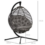 Hängesessel Hängekorb mit Gestell für 1 Person, faltbare Hängeschaukel mit Kissen, Stahl, 126x118x172cm für Garten & Balkon - 图片 3