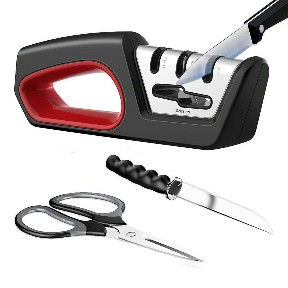 8AfbXaviAr Profi Messerschärfer mit 3-Stufen / Zusätzliche Funktion für Scheren / Manueller Messerschleifer für Entgraten, Formen, Grobschliff, Schärfen, Honen und Polieren / Schleifstein, Rollschleifer, Wetzstahl - 图片 1