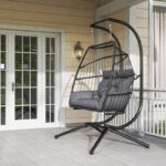 Hängesessel mit Gestell faltbar Hängekorb mit Kissen, Polyrattan, für 2 Personen, belastbar bis 260kg Sessel für Balkon Terrasse, Dunkelgrau - 图片 8