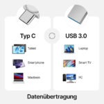 USB Stick 64GB / USB C & USB 2.0 / 2-in-1 OTG Speicherstick / Mini Metall Memory Stick / Schlüsselanhänger / Silber - 图片 7