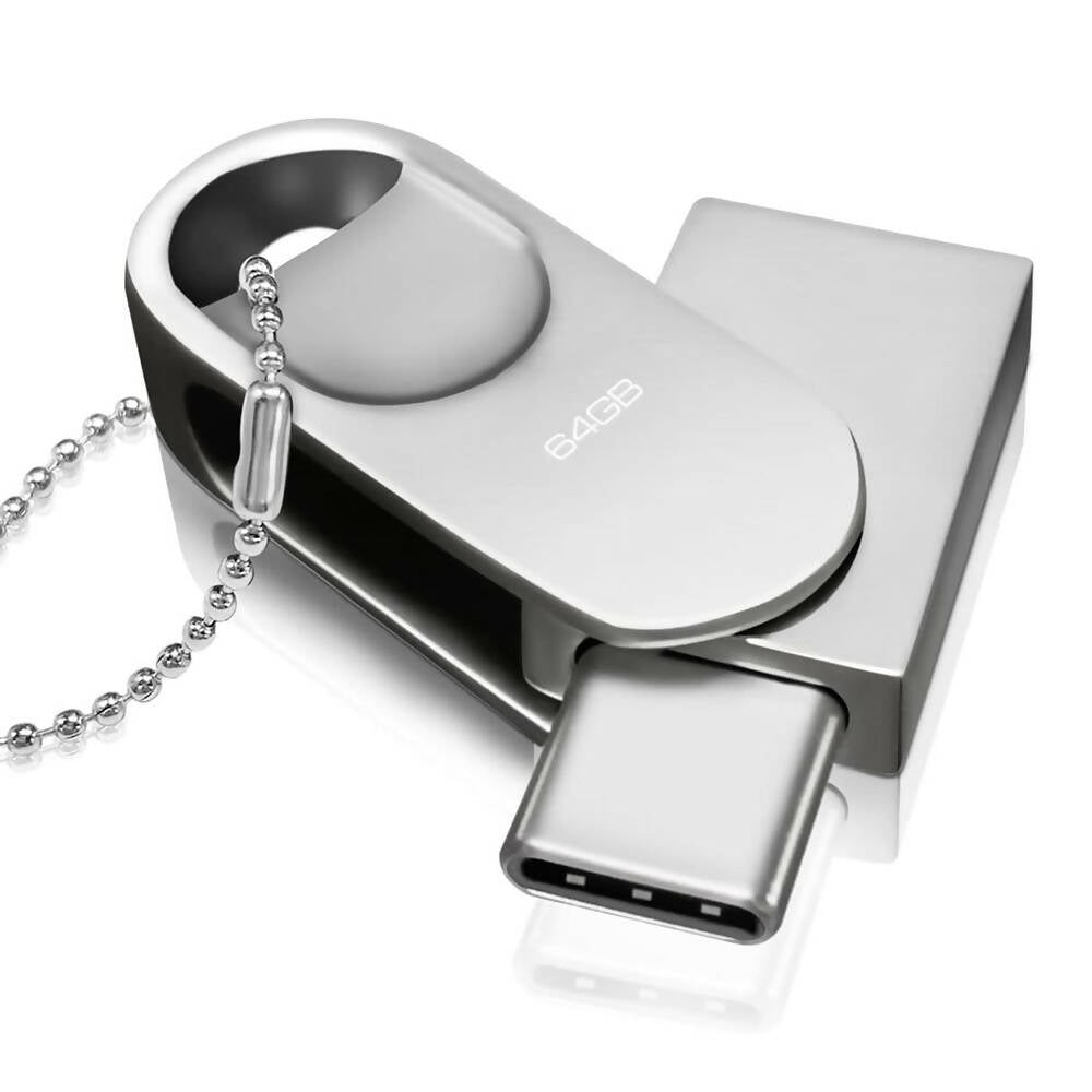 GYIqTibrVw USB Stick 64GB / USB C & USB 2.0 / 2-in-1 OTG Speicherstick / Mini Metall Memory Stick / Schlüsselanhänger / Silber - 图片 1