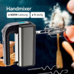 Handmixer mit 800W Power / 5 Geschwindigkeiten / Robuster Edelstahl / Spülmaschinenfest / Stilvoll & Komfortabel / Mit Eject- und Turbotaste / Inkl. 2 Knethaken & 2 Rührbesen - 图片 2