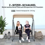 Hollywoodschaukel Rattan 2-Sitzer Gartenschaukel mit verstellbar, Sonnendach Kissen Hängebank, für Garten Balkon, Khaki - 图片 5