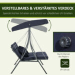 Hollywoodschaukel 3-Sitzer, bis 270 kg belastbar, Schaukelbank mit verstellbarem Sonnendach, Gartenschaukel mit Kissen - 图片 4