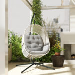Hängesessel mit Gestell, Eiförmiger Hängeschaukel mit weichem, Outdoor, Terrasse, Garten, Hellgrau - 图片 6