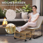 Rattan Relaxsessel mit Fußhocker, Outdoor Rattanstuhl Gartenstuhl für Garten, Balkon, Terrasse, Naturholz - 图片 6