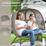 Gartenstuhl 2-Sitzer Papasansessel mit Faltbarem Korb und Kissen, Loungesessel für Balkon und Terrasse, Stahl in Sand, 126 x 75 x 142 cm - 图片 5