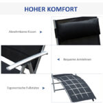 Sonnenliege klappbar Gartenliege mit Kissen, Metall und Stoff Schwarz für Strand und Terrasse - 图片 5