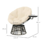 Papasansessel Rattan 360° drehbar Korbsessel mit Kissen Durchmesser 90 cm, für Wohnzimmer, Garten, Balkon, Beige - 图片 3
