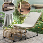 Rattan Relaxsessel mit Fußhocker, Outdoor Rattanstuhl Gartenstuhl für Garten, Balkon, Terrasse, Naturholz - 图片 7