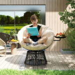 Papasansessel Rattan 360° drehbar Korbsessel mit Kissen Durchmesser 90 cm, für Wohnzimmer, Garten, Balkon, Beige - 图片 2