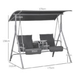 Hollywoodschaukel 2-Sitzer Schaukelbank mit Baldachin, Tasche, Gartenschaukel mit Tablett, bis 180 kg Belastbar, für Garten, Balkon, Schwarz - 图片 3
