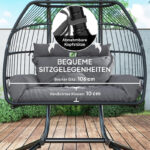 Hängesessel mit Gestell faltbar Hängekorb mit Kissen, Polyrattan, für 2 Personen, belastbar bis 260kg Sessel für Balkon Terrasse, Dunkelgrau - 图片 6