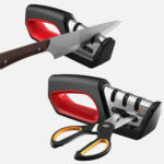 Profi Messerschärfer mit 3-Stufen / Zusätzliche Funktion für Scheren / Manueller Messerschleifer für Entgraten, Formen, Grobschliff, Schärfen, Honen und Polieren / Schleifstein, Rollschleifer, Wetzstahl - 图片 6